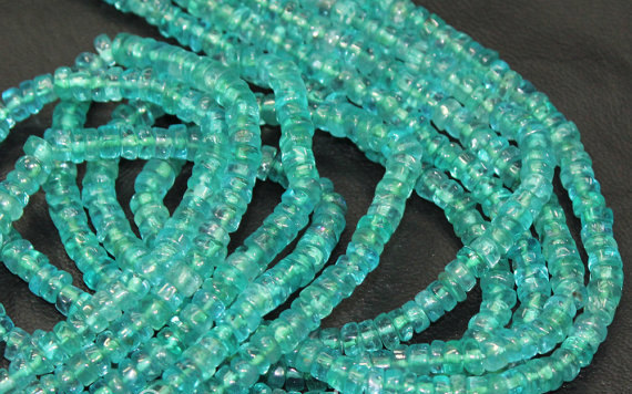 Natural Green Apatite Smooth Wheel Tyre Beads Strand Length is 7 Inches & Sizes from 4mm Approx N 148 